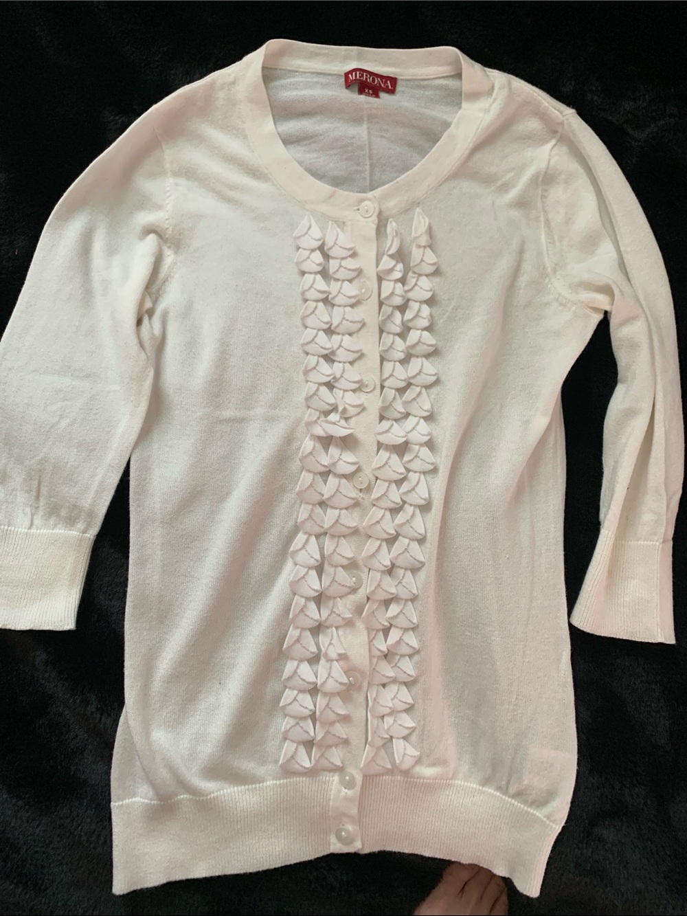 Merona White Ruffle-Front Cardigan Sweater